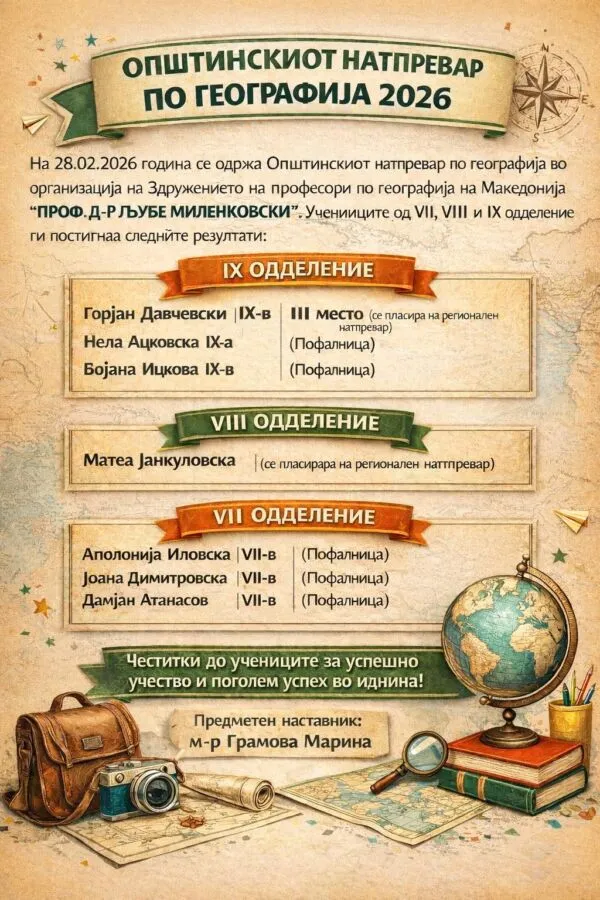 Општински натпревар по географија 11 03 2026